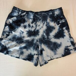 Danskin Tie Dye Knit Shorts Women’s Medium Blue White | Elastic Waist Pockets